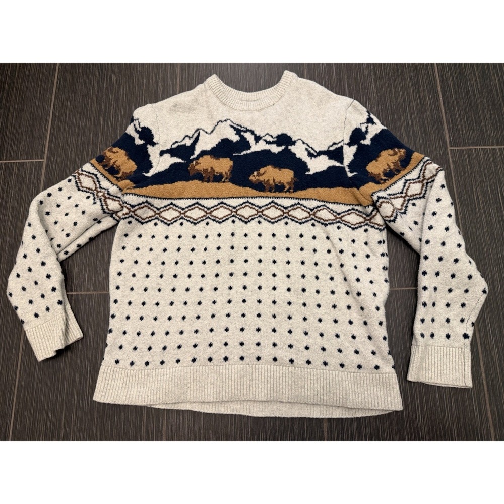 Old Navy So Soft Sweater Sz XL Bison Mountain Scenic Fair Isle Crewneck Nordic